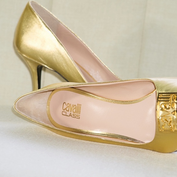 Cavalli Class Gold Metallic Leather Heels - Picture 3 of 6